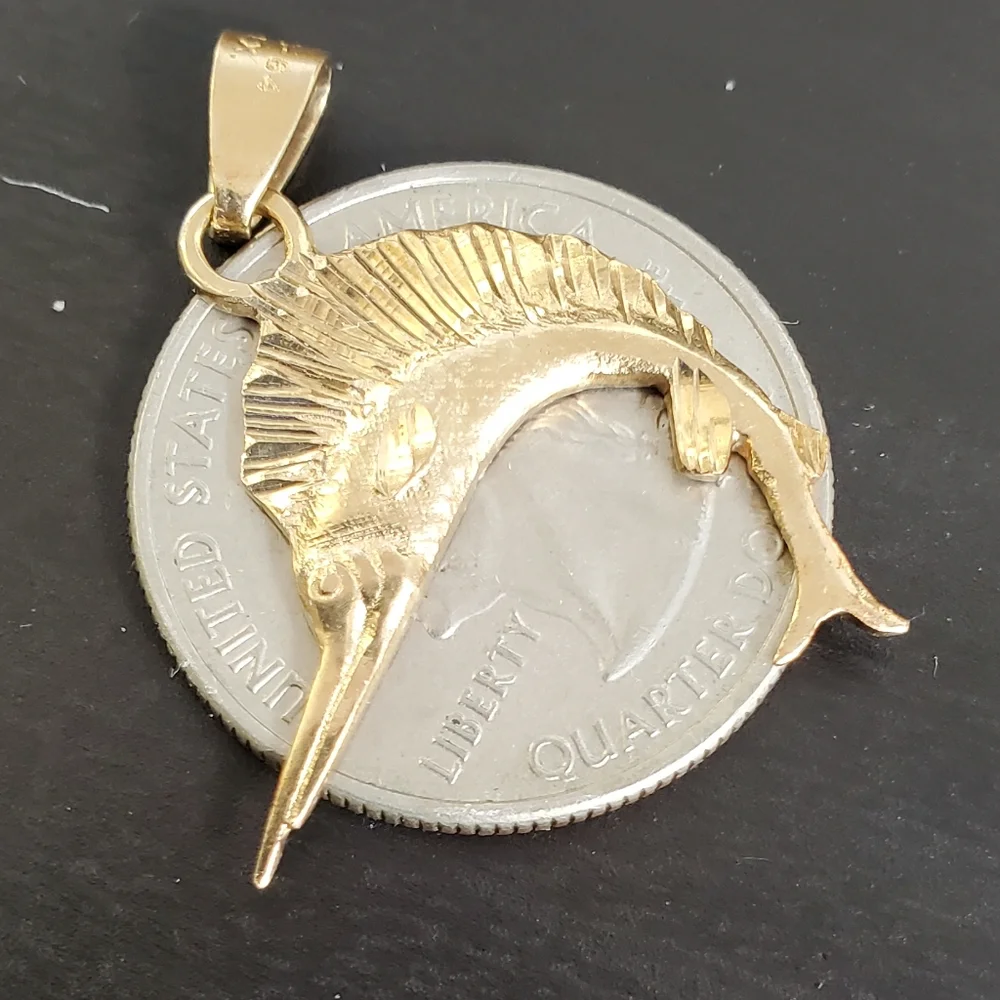 Nautical 14K Gold Fish Sail Fish Fisherman Fishing Pendant